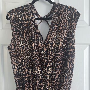 Poof New York Leopard Print Sleeveless Jumpsuit 2X Made in USA Wide Leg Cropped